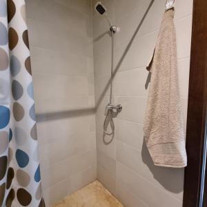 丹吉尔Luxury Appartement Guesshouse的带淋浴的浴室,配有毛巾架
