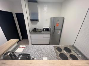 布宜诺斯艾利斯4919 SOHO LIVE - Palermo Soho Apartments的一间带水槽和冰箱的小厨房