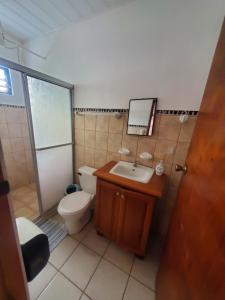 曼努埃尔安东尼奥Hotel Villa Prats的一间带卫生间、水槽和镜子的浴室