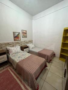 卡希亚斯公爵城Meu Quarto no Rio de Janeiro的一间卧室设有两张床和书架