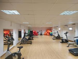 TengizBirlik的健身房,设有一排健身自行车和运动球