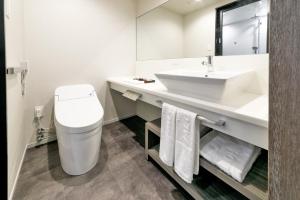 福冈Hotel JAL City Fukuoka Tenjin的一间带水槽、卫生间和镜子的浴室