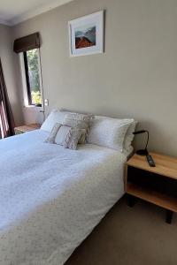 瓦纳卡Private guest room - no kitchen的卧室配有白色的床和窗户。
