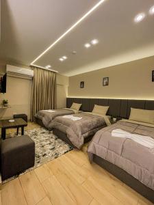 开罗Holy Sheet Plus的酒店客房设有两张床和一张桌子。
