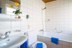 米伦阿尔卑山酒店的带浴缸、盥洗盆和卫生间的浴室