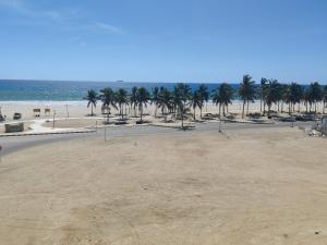 塞拉莱الشقة البحرية الدهاريز的棕榈树和海洋的沙滩