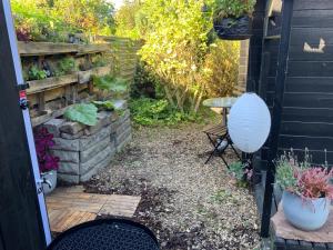 尼克宾法尔斯特Spiced Bed&Breakfast的小花园,带桌子和一些植物