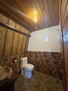 库布盼洛坎Volcano Cabins的一间带卫生间和水槽的浴室