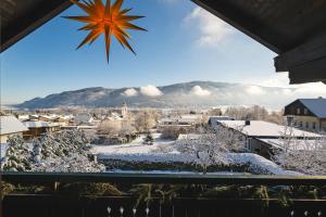 博登斯多夫Landhaus BERGSEE的享有小镇的冬季景色,地面上积雪