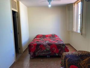 乌贝拉巴Solar dos Costais: casa com 4 suítes climatizadas的一间卧室配有一张带红色毯子的床