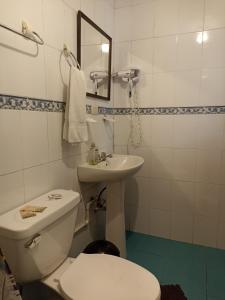 巴尼奥斯J旅馆的白色的浴室设有卫生间和水槽。