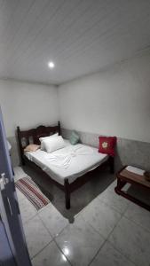 甘博阿Casa em Gamboa的一间卧室配有一张床和一张桌子