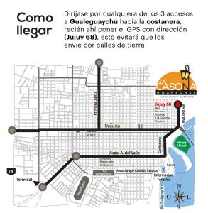 Gualeguaychú拉卡索纳酒店的城市地图图