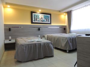 塔克纳RESIDENCIAL CARMANI的酒店客房设有两张床和一台墙上的电视。