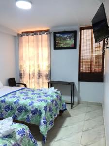 曼克拉Áncora Beach Hotel的一间卧室配有一张床和一台平面电视
