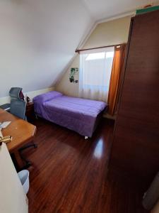 特木科Alojamiento Temuco的一间小卧室,配有紫色的床和窗户