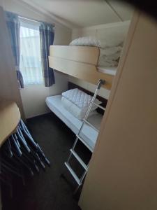巴茅思M&C Caravan Hire Sunnysands的小房间设有双层床和梯子