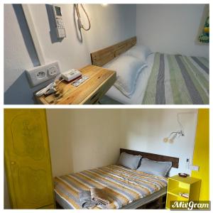 SurinamKowlessur Residence的小房间设有床和木桌