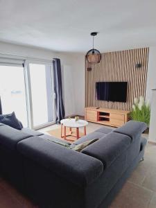斯塔沃洛Lu Bê mont的带沙发和电视的客厅