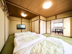 大垣Okasan Hotel - Vacation STAY 66120v的一间带两张床的卧室和一台电视