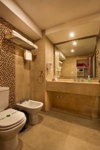 拉库布蕾Hotel Intersur La Cumbre的一间带卫生间、水槽和镜子的浴室