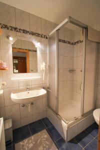 菲施巴赫Bauernhof Hoenigshof的带淋浴和盥洗盆的浴室