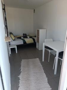 蒂约那因沃娜迪瑞特露营地的一间卧室配有一张床、一张桌子和一张书桌