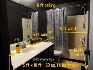 罗切斯特Easter Eggs duplex的一间带水槽和淋浴帘的浴室