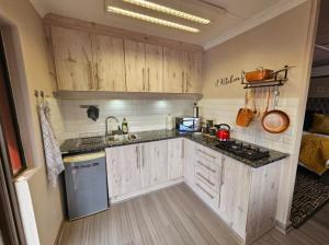 哈里史密斯Le-n-Biki Air B&B的厨房配有木制橱柜和台面