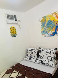 爱妮岛Queen's Room Rental 4的客房设有带枕头的沙发和通风口。