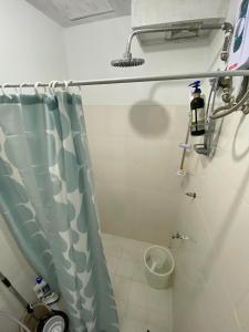 碧瑶Casa Valle Verde - Unit 46A的带淋浴帘和卫生间的浴室