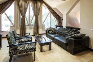 帕利克Hotel Vila Lago的客厅配有真皮沙发和椅子