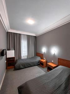 克洛佩夫尼茨基Готель Зірка的酒店客房设有两张床和窗户。