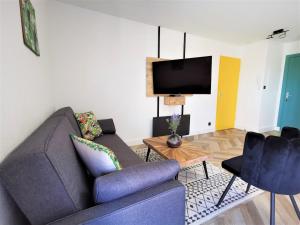 科洛米耶T2 Cosy ₪ Residence Securise ₪ Airbus ₪ Piscine的带沙发和电视的客厅