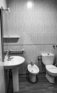 巴萨HOSTAL CACHE的浴室配有卫生间、坐浴盆和盥洗盆。