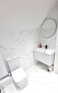 伯恩茅斯Modern House in Bournemouth town centre的白色的浴室设有卫生间和镜子