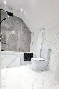 伯恩茅斯Modern House in Bournemouth town centre的白色的浴室设有卫生间和淋浴。