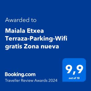 贝梅奥Maiala Etxea Terraza-Parking-Wifi GRATIS Zona nueva的一张带免费区位的Ania ieezzaza停车场的屏幕