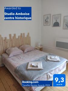 阿姆博斯Studio Amboise centre historique的一间卧室配有一张床,上面有两条毛巾