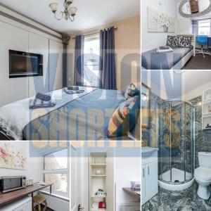 沃特福德Watford General Suites的一张酒店房间四张照片的拼贴图