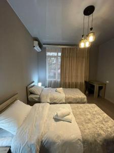 祖格迪迪Hotel Lumi的酒店客房设有两张床和窗户。