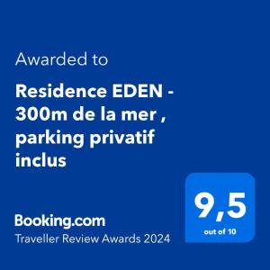 胡安莱潘Residence EDEN - 300m de la mer , parking privatif inclus的一部手机的屏幕照相,手机的文本已经达到了100万美元的抗御能力