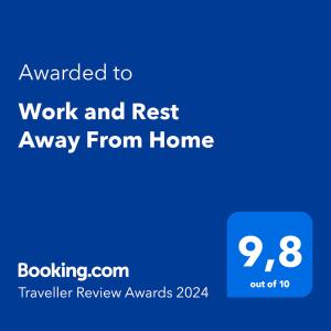 帕特纳Work and Rest Away From Home的蓝屏,文字被授予工作和远离家乡的休息