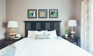 奥兰多假日酒店俱乐部奥兰治湖度假村的一间卧室配有一张带两盏灯的大型白色床。