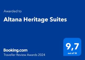 易莫洛林Altana Heritage Suites的蓝色的长方形,上面写着阿哈纳传统套房
