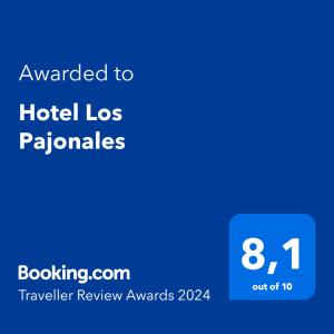 瓦拉斯Hotel Los Pajonales的一个蓝色的文本框,上面的单词升级为los palmas酒店