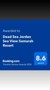 索瓦马Dead Sea Jordan Sea View Samarah Resort Traveler Award 2024 winner的死海约旦海景武士收据的屏蔽