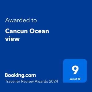 坎昆Cancun Ocean view的一部手机的屏幕,上面有给运河海景的文本