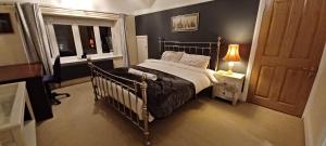 沃特福德The Gemstone Manor的一间卧室设有床、窗户和一盏灯。