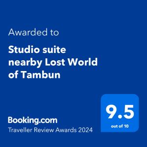 淡文Studio suite nearby Lost World of Tambun的蓝色文字框,上面的单词被录入一室公寓套房,靠近迷失的世界t